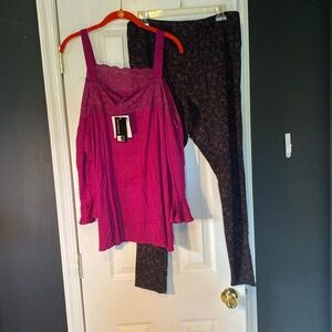 Stretch pants and cold shoulder top